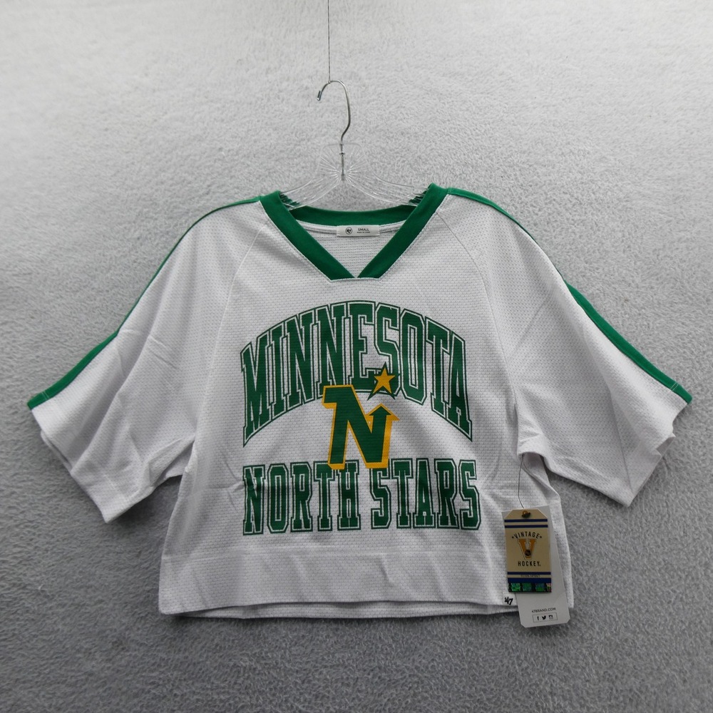 47 Brand Jersey Women Small Minnesota North Stars White Green Mesh Cropped NHL